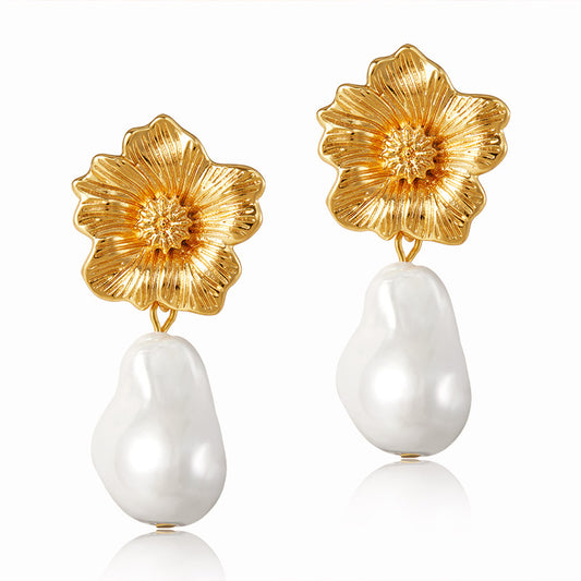 Baroque Pearl Flower Stud Earrings