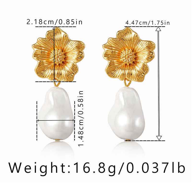 Baroque Pearl Flower Earrings - Elegant Floral Stud Jewelry - Vizimy