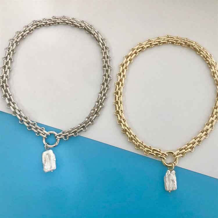 Baroque Pearls Necklace - Elegant Handmade Rectangular Jewelry - Vizimy