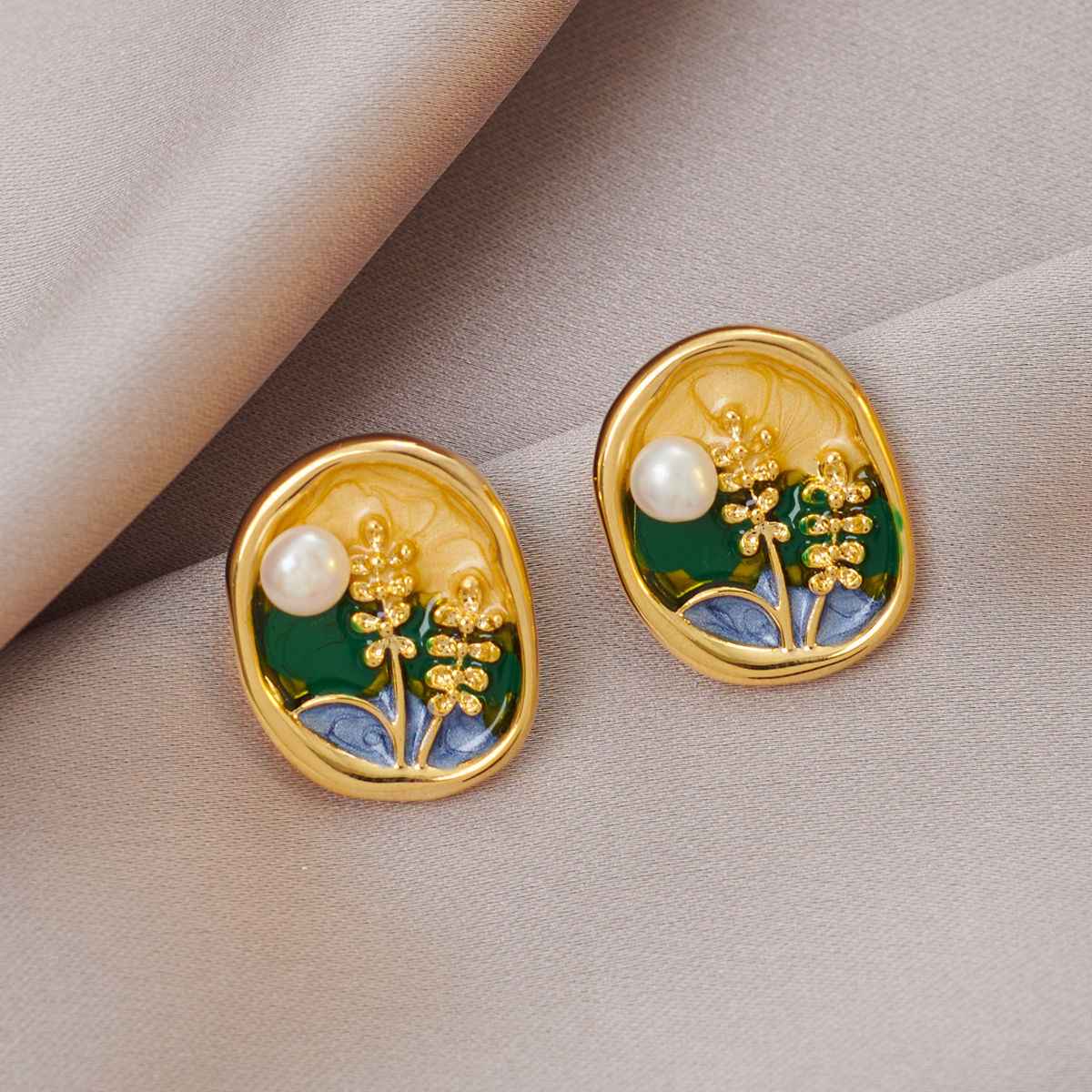 Baroque Pearls Earrings - Elegant Oil Painting Design - Vizimy
