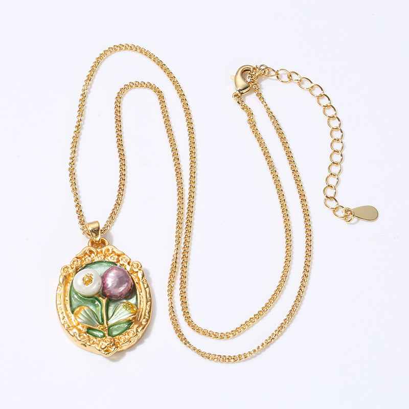 Jardin Monet Pearl Necklace Pendant - Elegant Floral Design - Vizimy