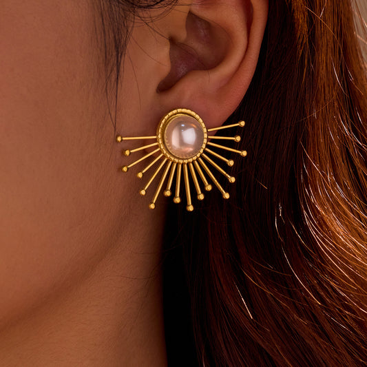 Niche Half Sunflower Pearls Stud Earrings