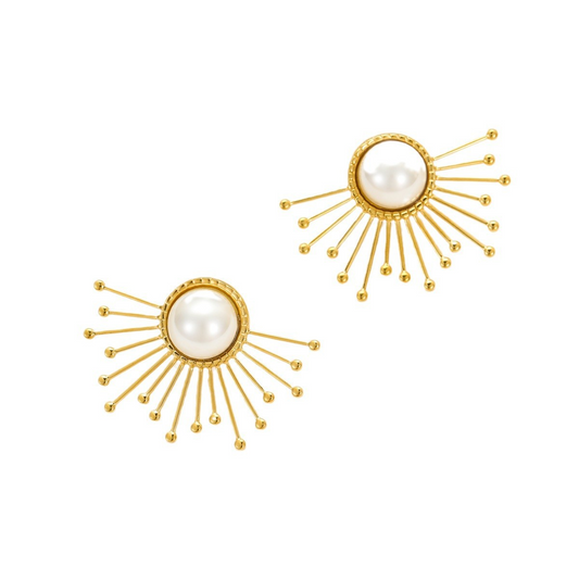 Niche Half Sunflower Pearls Stud Earrings