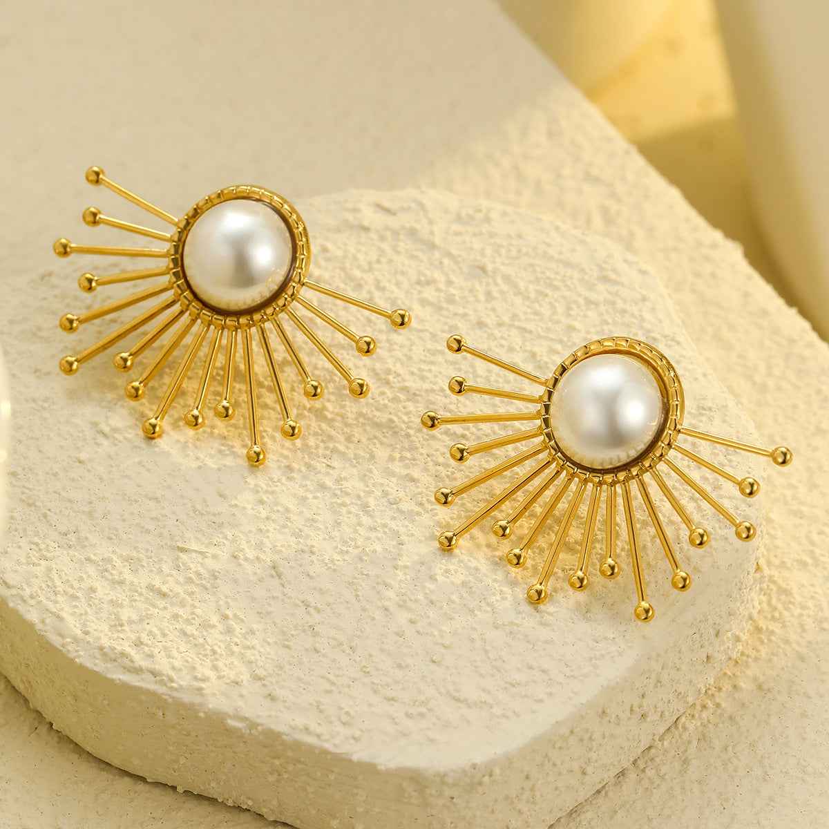 Niche Half Sunflower Pearl Earrings for Elegant Style - Vizimy