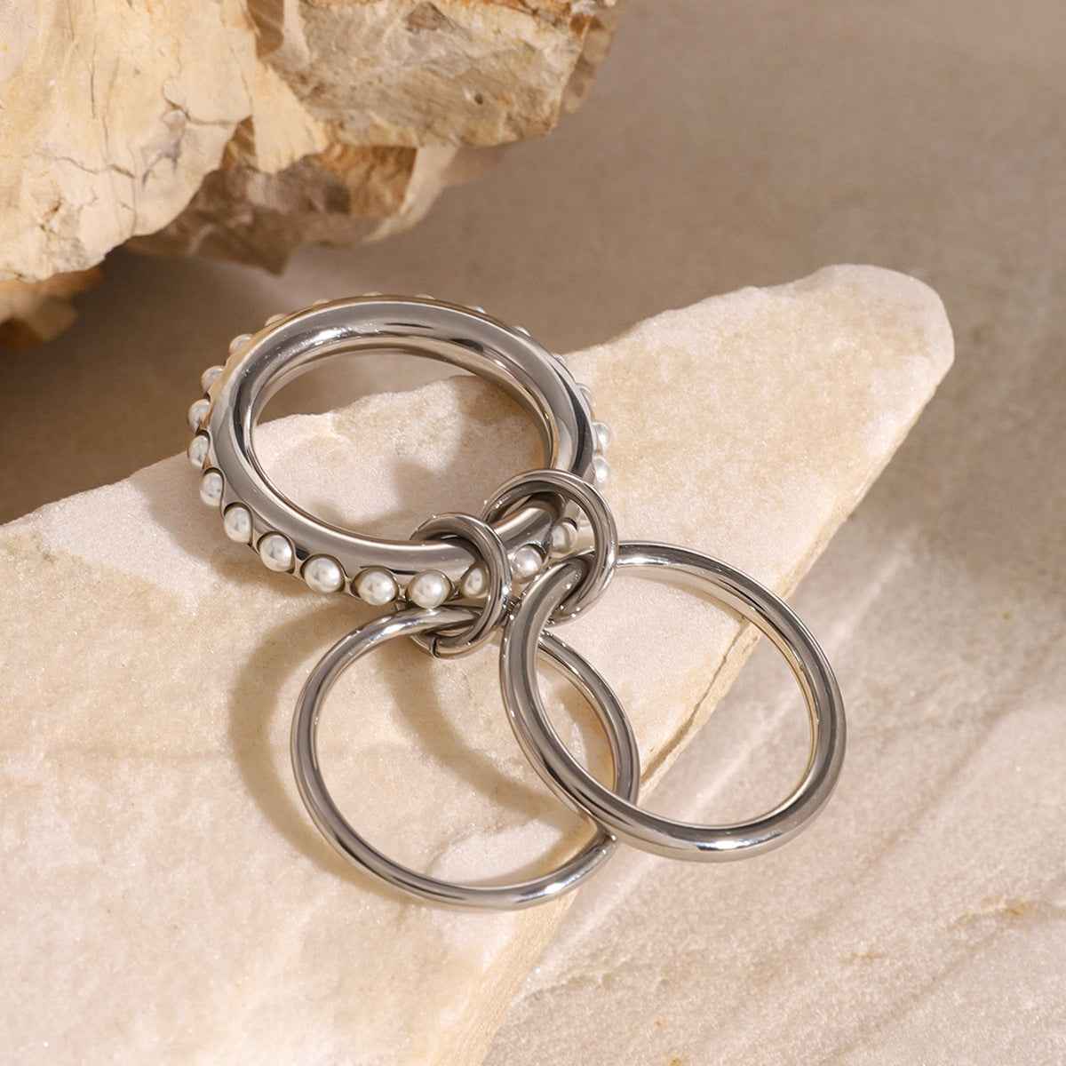 Stacked Freshwater Pearl Ring for Effortless Elegance - Vizimy