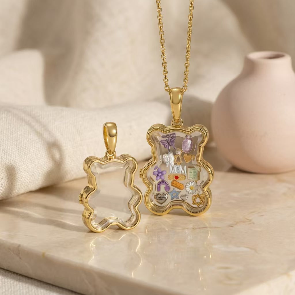Vizimy™ Bear Locket Necklace – Personalized Circular Keepsake Jewelry for Bear Lovers